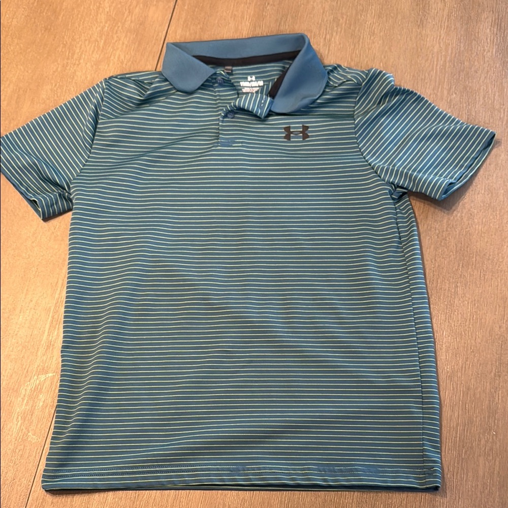 Under Armour Teal and White Striped Polo